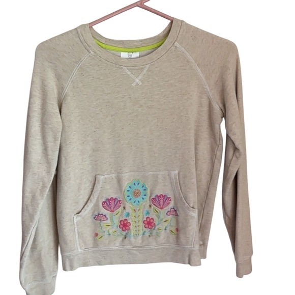 Hanna Andersson Kids Sweatshirt Beige Floral Pocket Cotton Top Sz 10 dimensions - Picture 1 of 9